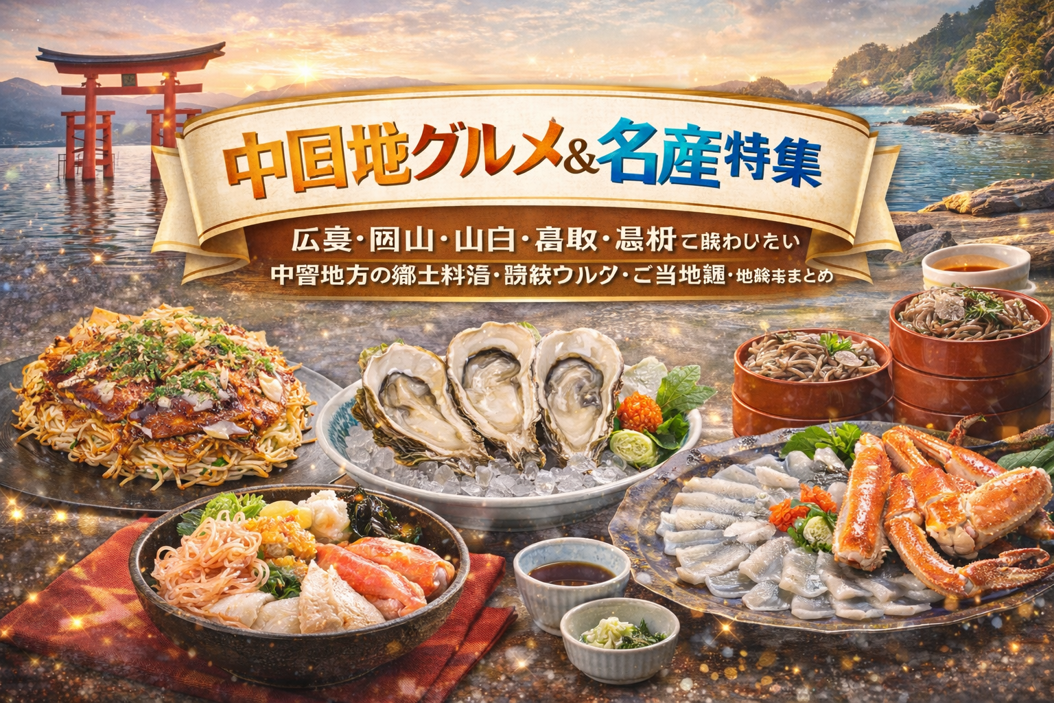 中国地方グルメ＆名産特集｜広島・岡山・山口・鳥取・島根の名物料理イメージ