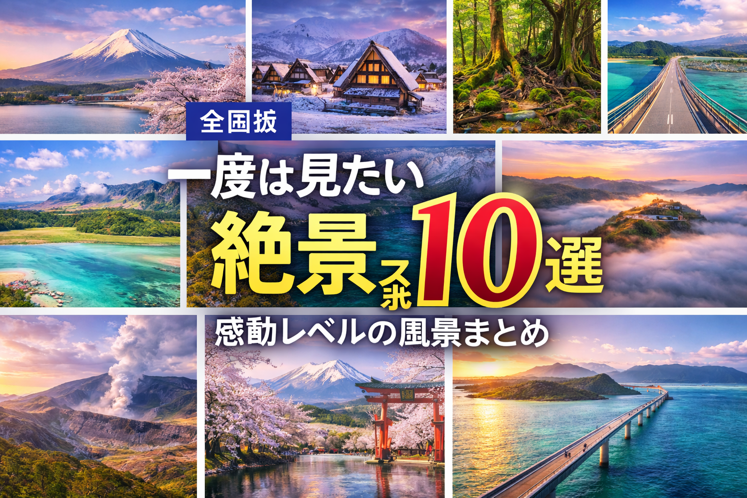 日本全国の一度は見たい絶景スポット10選のイメージコラージュ