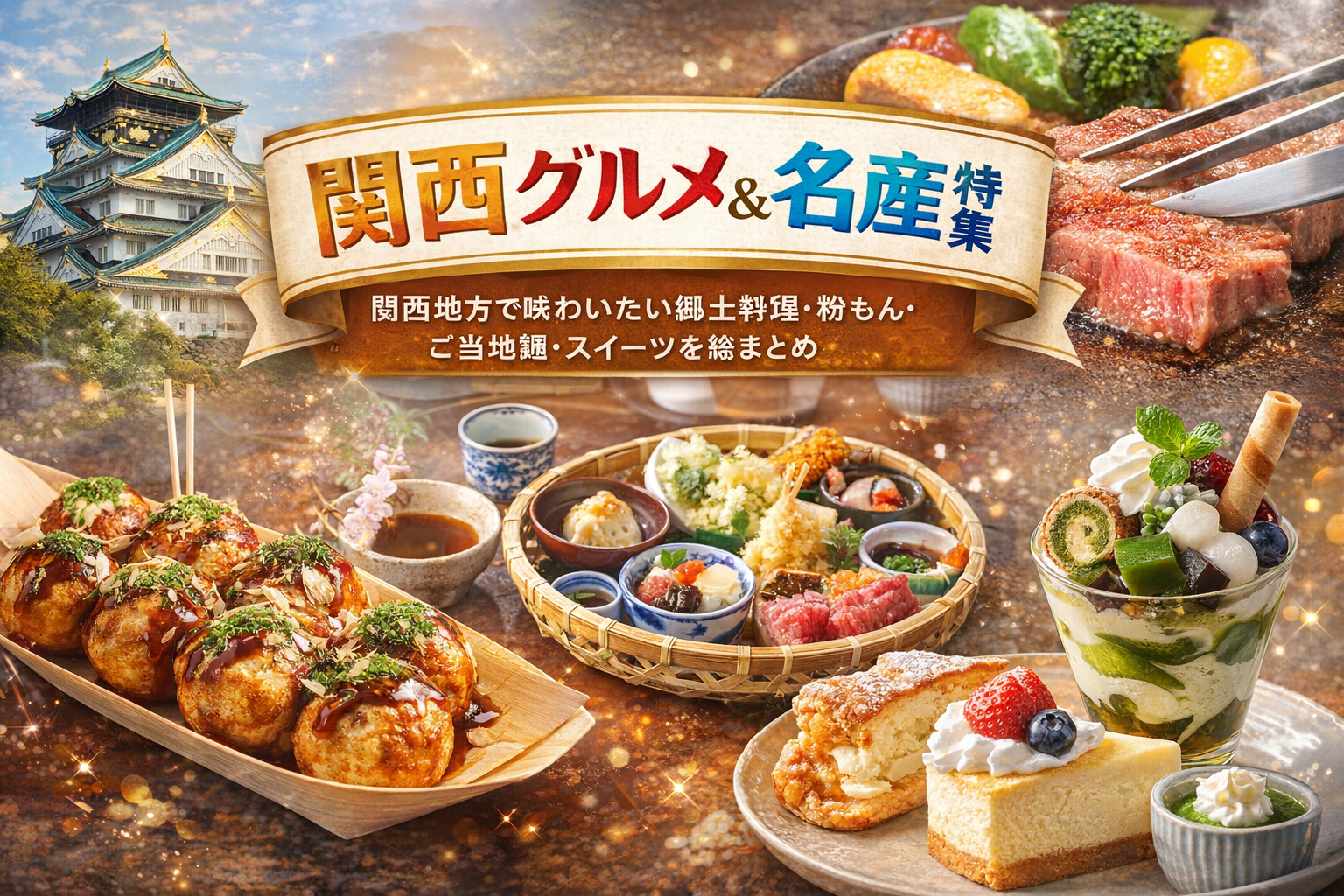 関西グルメ＆名産特集｜たこ焼き・京料理・神戸牛・関西スイーツのイメージ