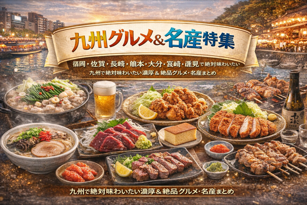 九州グルメ＆名産特集｜博多ラーメン・もつ鍋・馬刺し・地鶏料理のイメージ