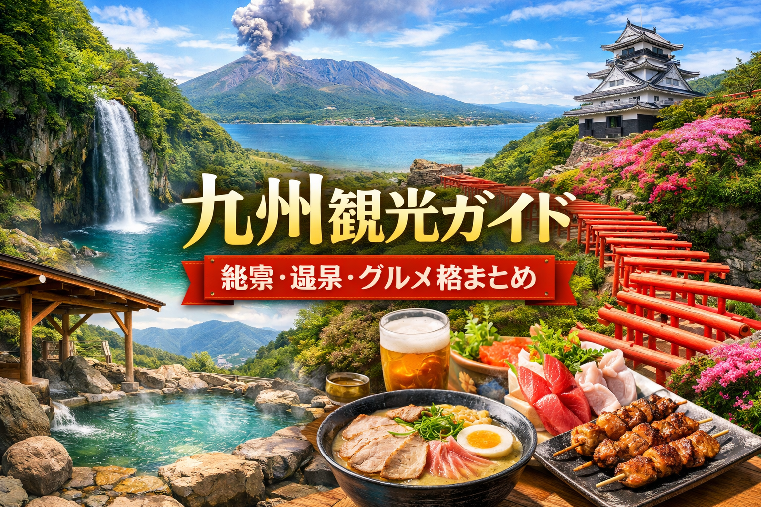 九州観光ガイド｜絶景・温泉・グルメを総まとめした旅行イメージ