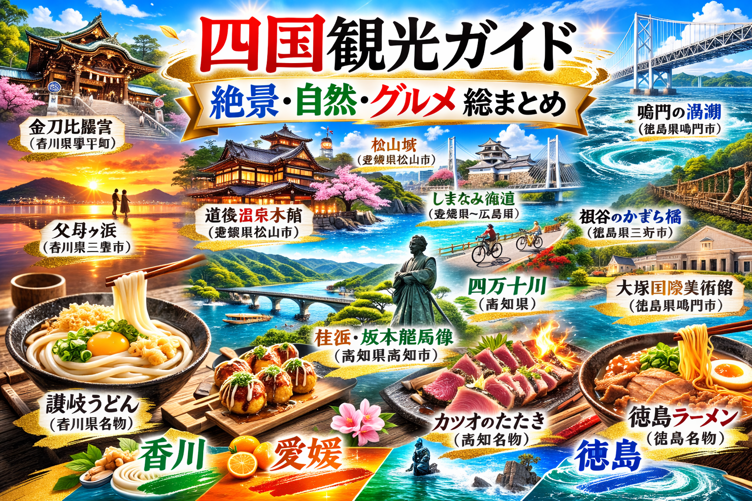 四国観光ガイドのイメージ｜香川・愛媛・高知・徳島の人気観光地