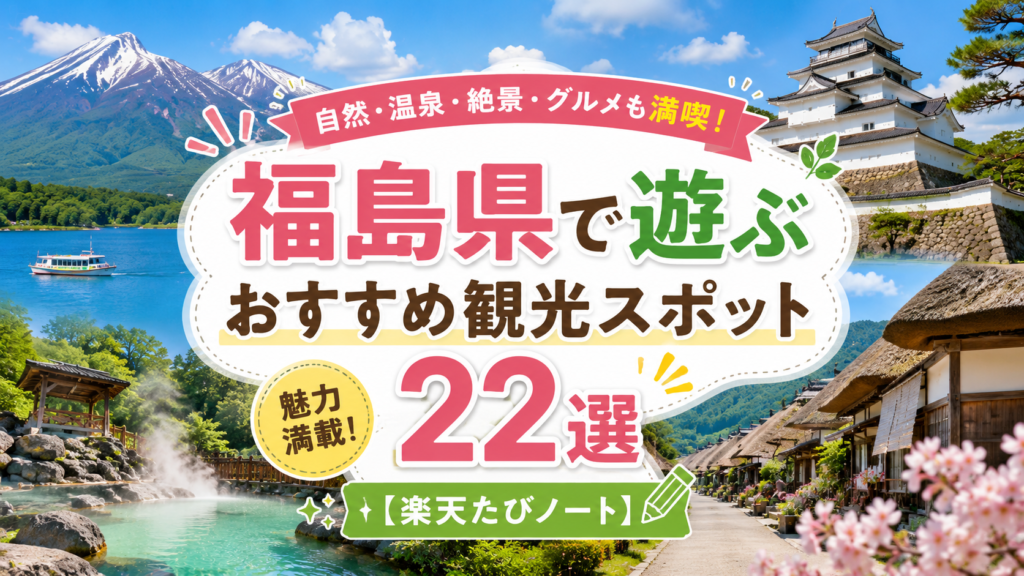 福島県の山や湖、温泉、城、宿場町の風景を背景にしたおすすめ観光スポット22選のアイキャッチ画像