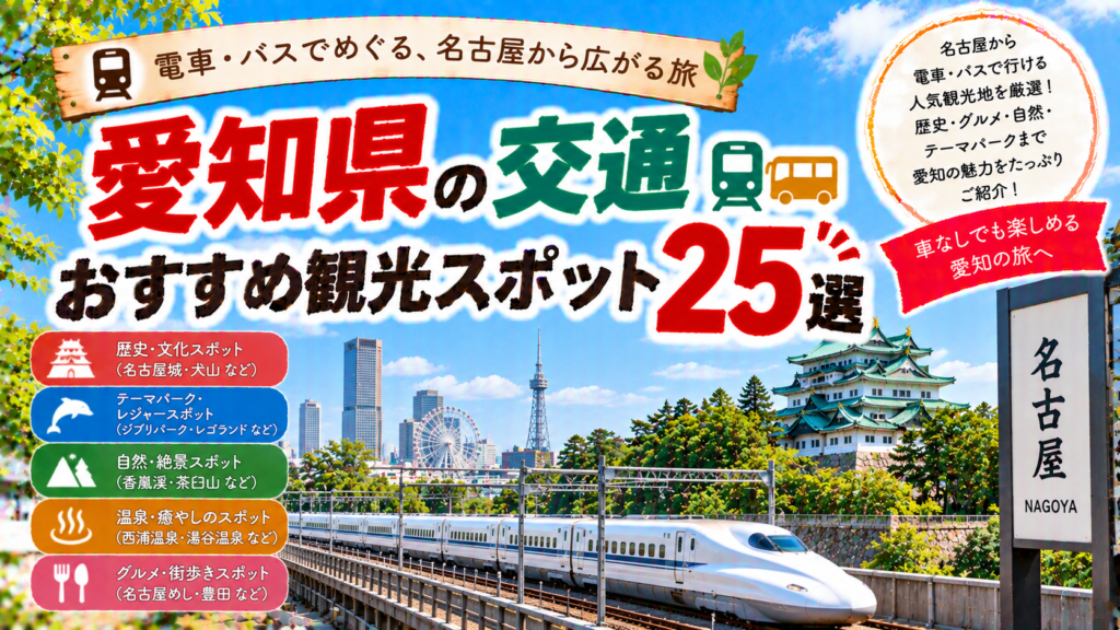 愛知県を電車やバスで巡るおすすめ観光スポット25選を紹介する旅行イメージ