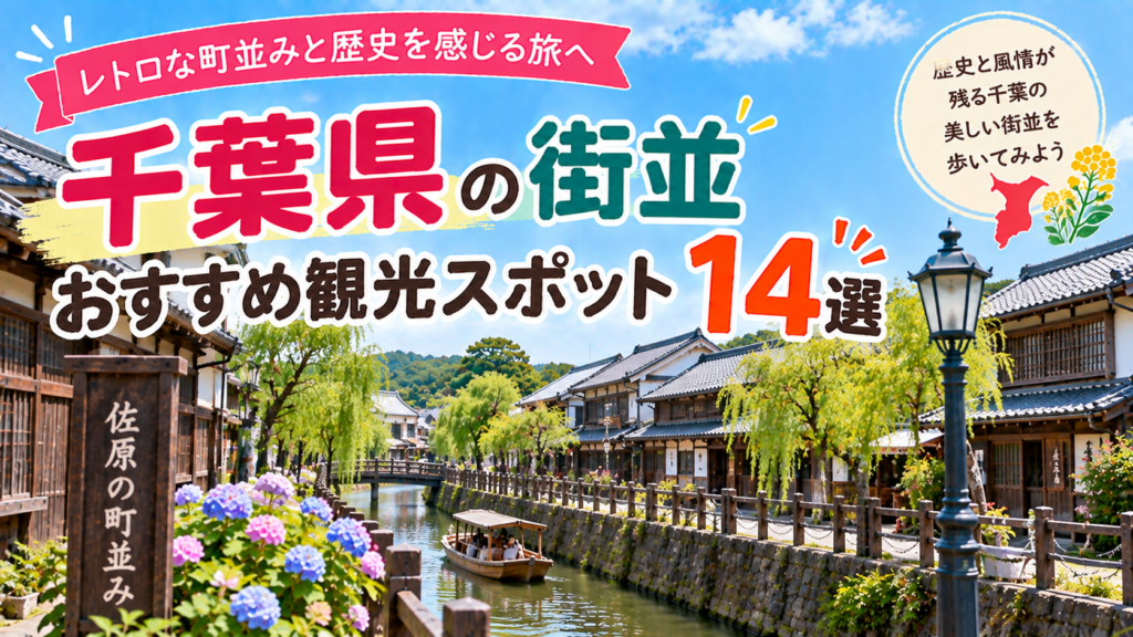 千葉県の風情ある街並みや歴史的な町並みを楽しめるおすすめ観光スポット14選を紹介する旅行イメージ
