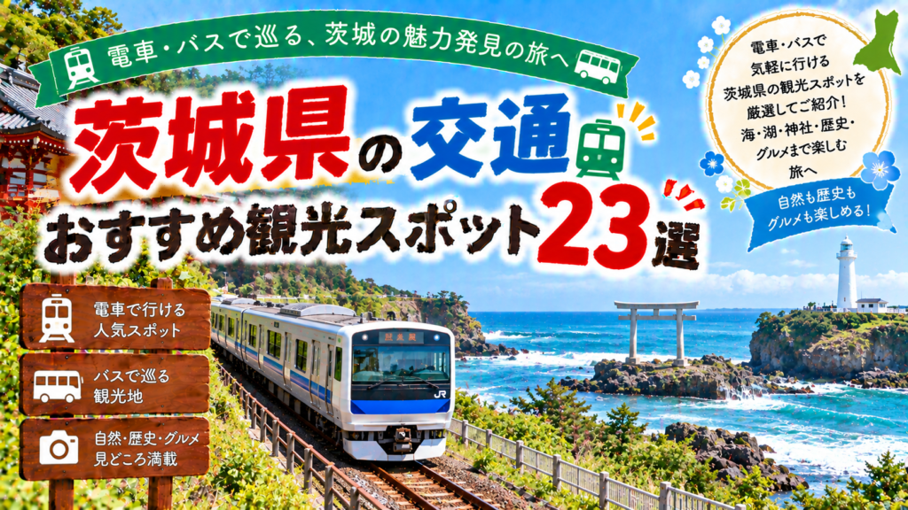 茨城県を電車やバスで巡るおすすめ観光スポット23選を紹介する旅行イメージ