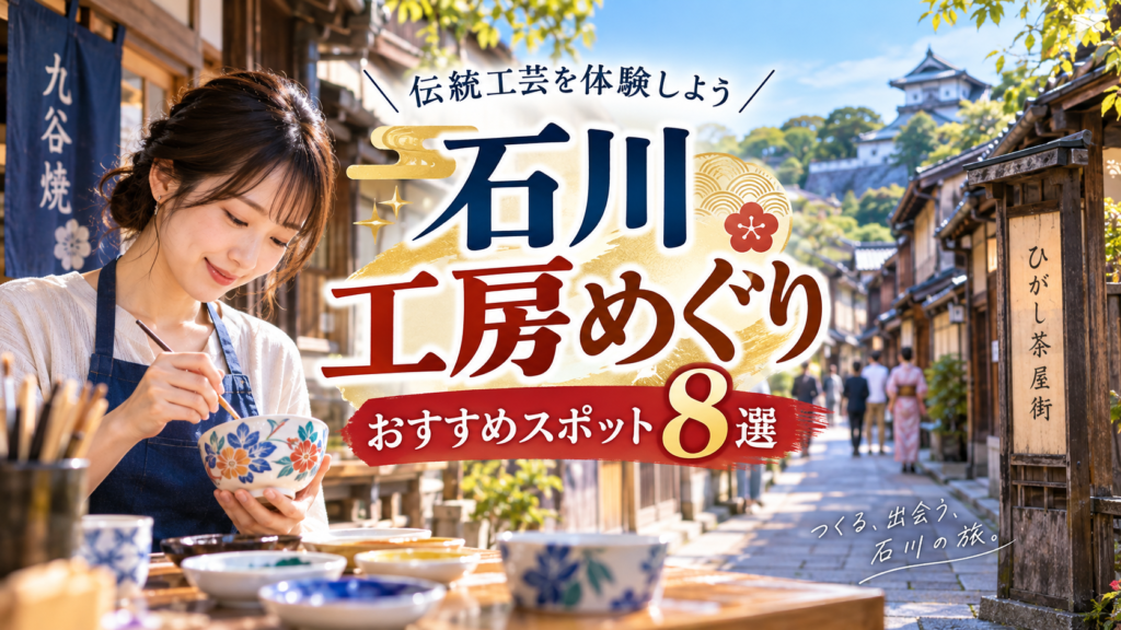 石川県で九谷焼などの伝統工芸やものづくり体験を楽しめるおすすめ工房観光スポット8選を紹介する旅行イメージ