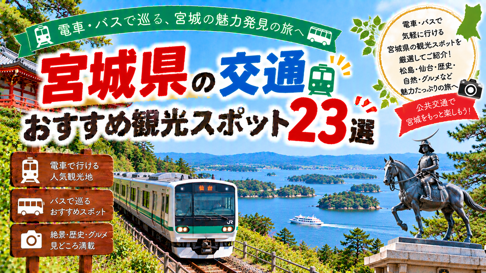 宮城県を電車やバスで巡るおすすめ観光スポット23選を紹介する旅行イメージ