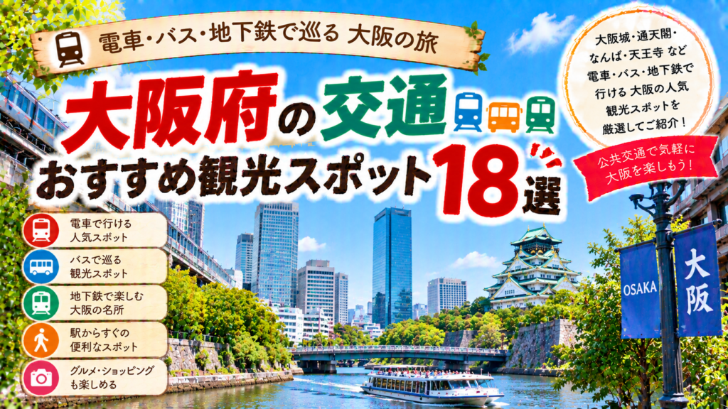 大阪府を電車やバス、地下鉄で巡るおすすめ観光スポット18選を紹介する旅行イメージ