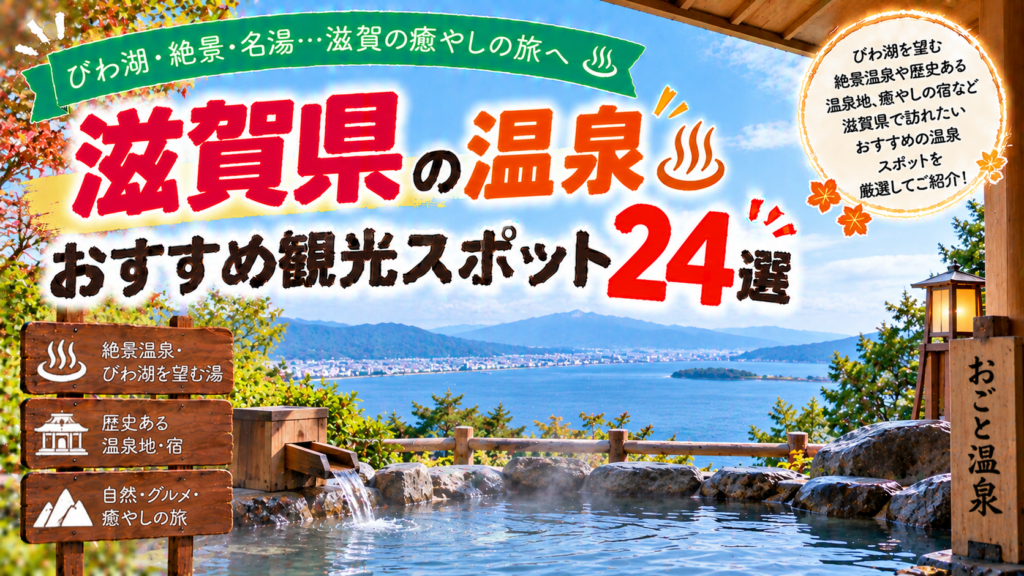 滋賀県で琵琶湖の景色や自然とともに温泉を楽しめるおすすめ観光スポット24選を紹介する旅行イメージ
