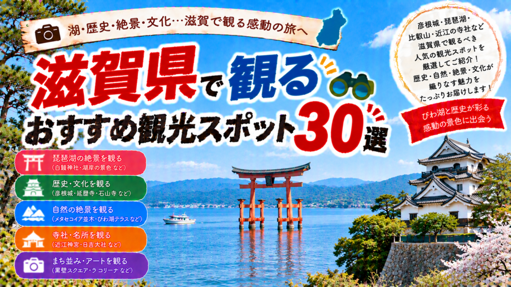 滋賀県の琵琶湖や彦根城、比叡山など自然と歴史を楽しめるおすすめ観光スポット30選を紹介する旅行イメージ