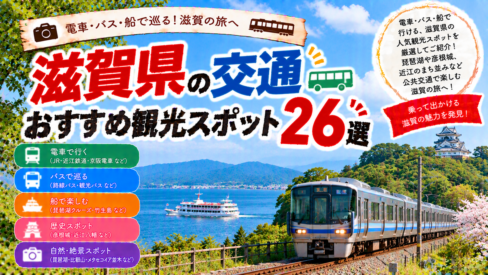 滋賀県を電車やバス、船で巡るおすすめ観光スポット26選を紹介する旅行イメージ