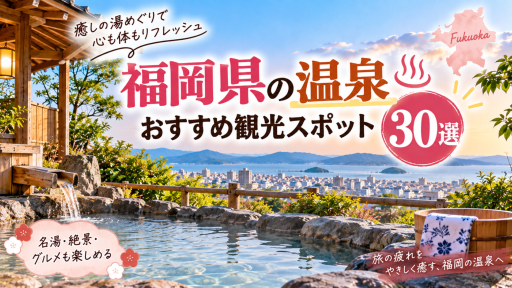 福岡県の温泉や絶景を楽しめるおすすめ観光スポットを紹介するアイキャッチ画像