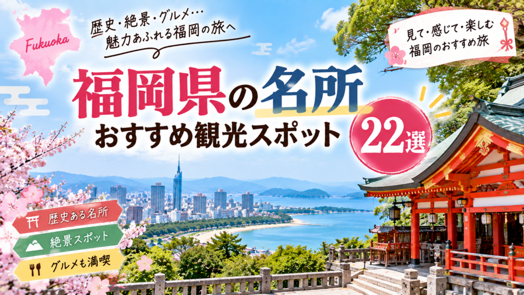 福岡県の歴史ある名所や絶景を楽しめるおすすめ観光スポットを紹介するアイキャッチ画像