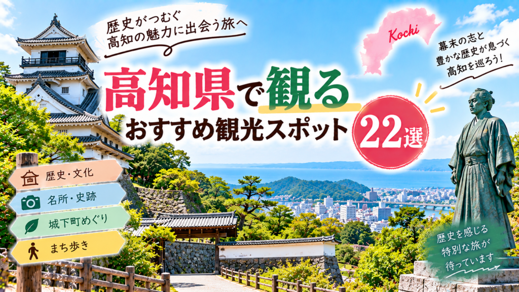 高知県の城や史跡、歴史人物ゆかりの地を巡るおすすめ観光スポットを紹介するアイキャッチ画像