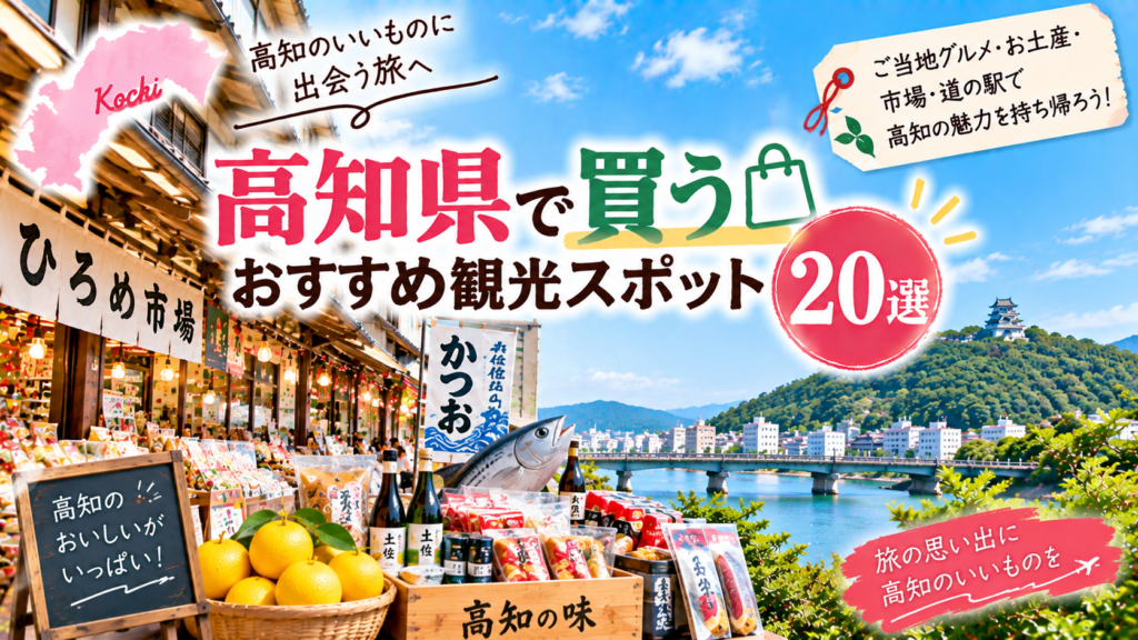 高知県でお土産や特産品、ご当地グルメを買って楽しめるおすすめ観光スポットを紹介するアイキャッチ画像