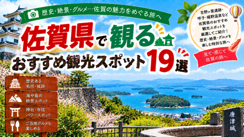 佐賀県の歴史ある名所や海、自然の絶景を楽しめるおすすめ観光スポット19選を紹介する旅行イメージ