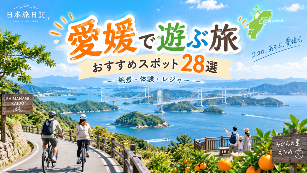 愛媛県でサイクリングや自然体験、レジャーを楽しめるおすすめ観光スポットを紹介するアイキャッチ画像